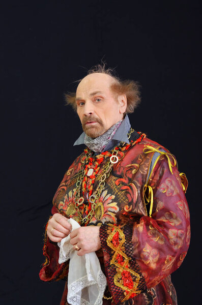 Barnaul, Russia-January 12, 2018. Theater actors in costumes play in the play "Plague on both your houses"