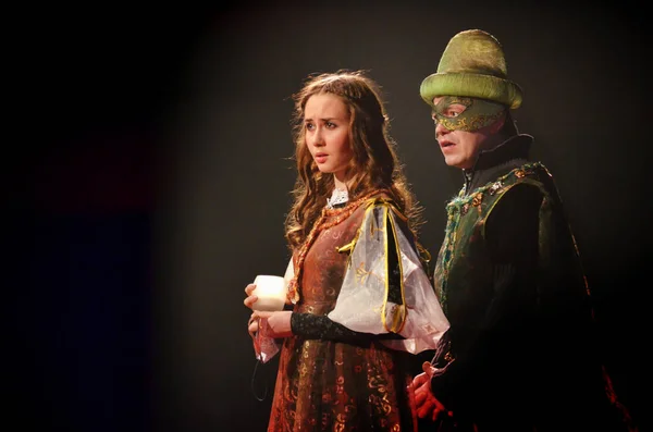 Barnaul Rusia Enero 2018 Actores Teatro Trajes Juegan Obra Plaga — Foto de Stock