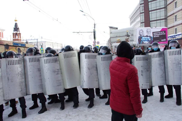 Барнаул Росія Січня 2021 Люди Вийшли Вулиці Проти Арешту Опозиційного — стокове фото