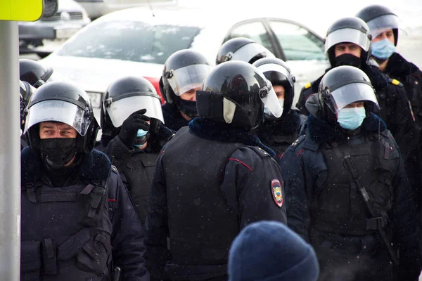 Barnaul Russia Gennaio 2021 Gente Scesa Piazza Contro Arresto Del — Foto Stock