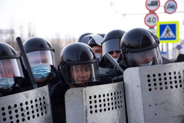 Barnaul Rússia Janeiro 2021 Pessoas Tomaram Ruas Contra Prisão Político — Fotografia de Stock