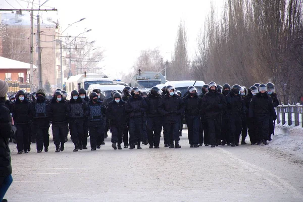 Barnaul Rosja Stycznia 2021 Ludzie Wyszli Ulice Przeciwko Aresztowaniu Polityka — Zdjęcie stockowe