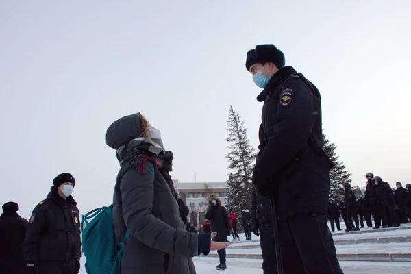 Barnaul Rusia Enero 2021 Gente Salió Las Calles Contra Arresto — Foto de Stock