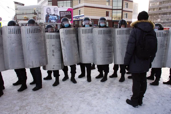 Barnaul Rússia Janeiro 2021 Pessoas Tomaram Ruas Contra Prisão Político — Fotografia de Stock