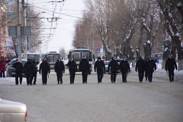 Barnaul Russie Janvier 2021 Des Gens Sont Descendus Dans Rue — Photo