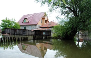 Barnaul, Rusya-22 Haziran 2020. Altai Bölgesi 'ndeki Ob Nehri' nde sel