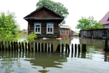Barnaul, Rusya-22 Haziran 2020. Altai Bölgesi 'ndeki Ob Nehri' nde sel