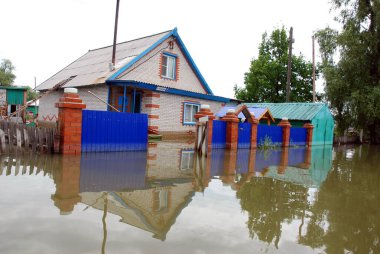 Barnaul, Rusya-22 Haziran 2020. Altai Bölgesi 'ndeki Ob Nehri' nde sel