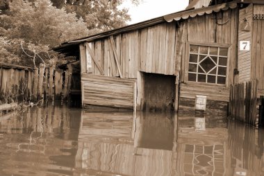 Barnaul, Rusya-22 Haziran 2020. Altai Bölgesi 'ndeki Ob Nehri' nde sel