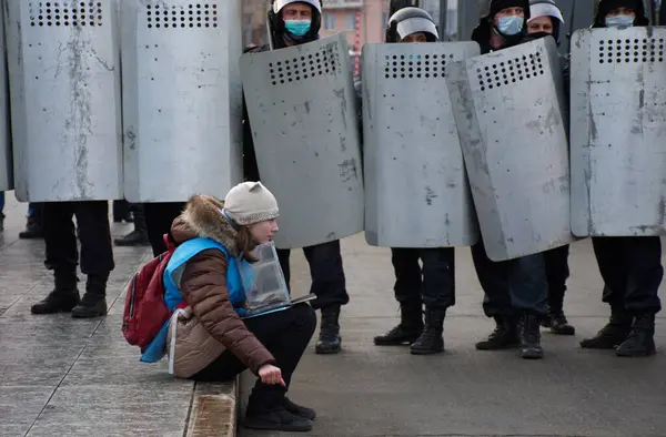 Barnaul Rusko Dubna2021 Zásahy Proti Demonstracím Podporu Opozičního Politika Alexeje — Stock fotografie