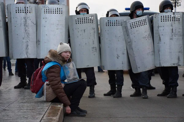 Barnaul Rusland April 2021 Nedkæmpelse Demonstrationer Til Støtte Oppositionspolitikeren Alexei - Stock-foto