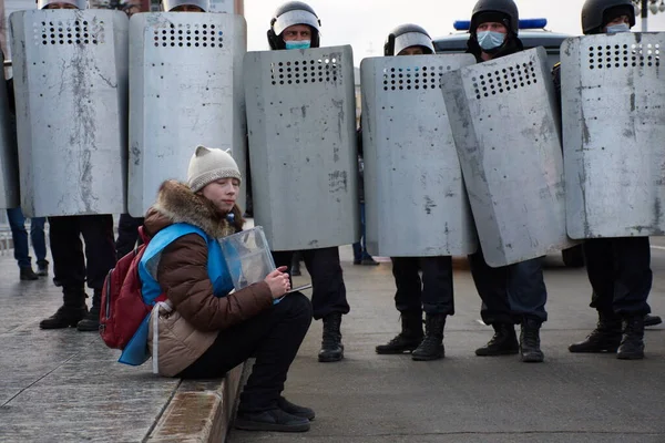 Barnaul Russia April 2021 Crackdown Demonstrations Support Opposition Politician Alexei — Stock Photo, Image