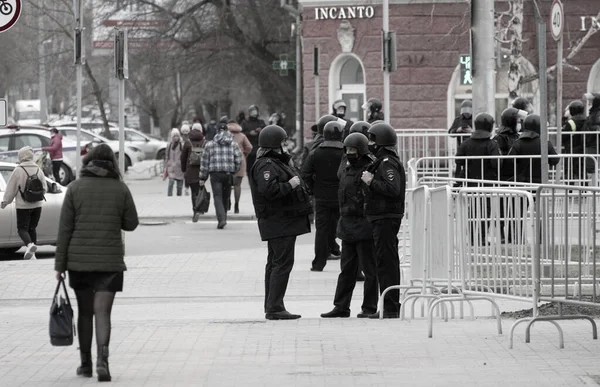 Barnaul Rusland April 2021 Strijd Tegen Demonstraties Ter Ondersteuning Van — Stockfoto