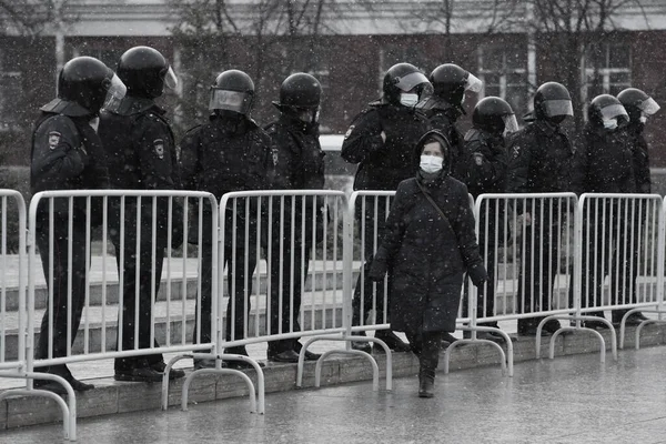 Barnaul Russia April 2021 Crackdown Demonstrations Support Opposition Politician Alexei — Stock Photo, Image