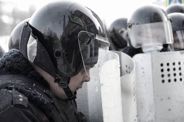 Barnaul, Russia-January 23, 2021. Crackdown on demonstrations in support of opposition politician Alexei Navalny