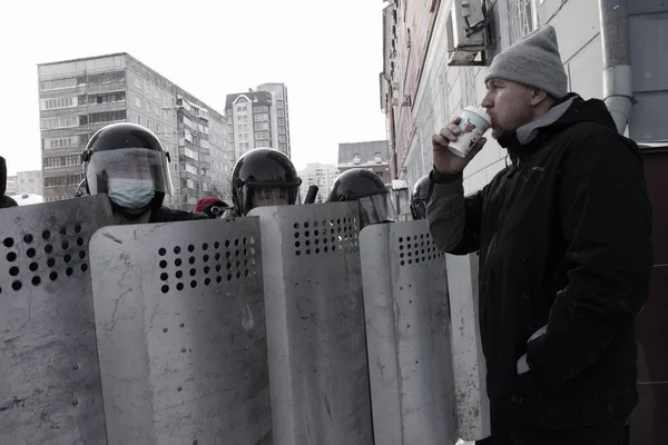 Barnaul Russia January 2021 Crackdown Demonstrations Support Opposition Politician Alexei — Stock Photo, Image