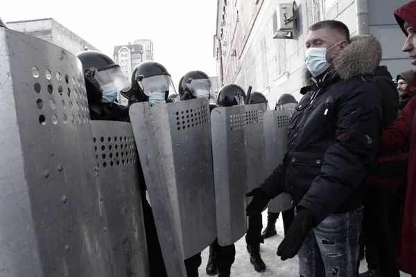 Barnaul Russia January 2021 Crackdown Demonstrations Support Opposition Politician Alexei — Stock Photo, Image