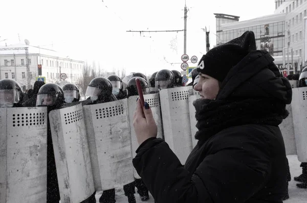 Barnaul Ryssland Januari 2021 Kampen Mot Demonstrationer Till Stöd För — Stockfoto