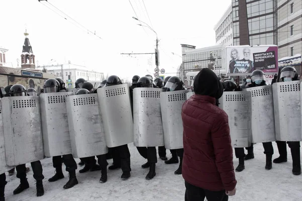 Barnaul Rosja Stycznia 2021 Zwalczanie Demonstracji Wspierających Polityka Opozycji Aleksieja — Zdjęcie stockowe