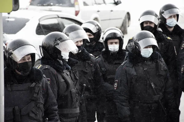 Barnaul Oroszország 2021 Január Tüntetések Visszaszorítása Alekszej Navalnij Ellenzéki Politikus — Stock Fotó