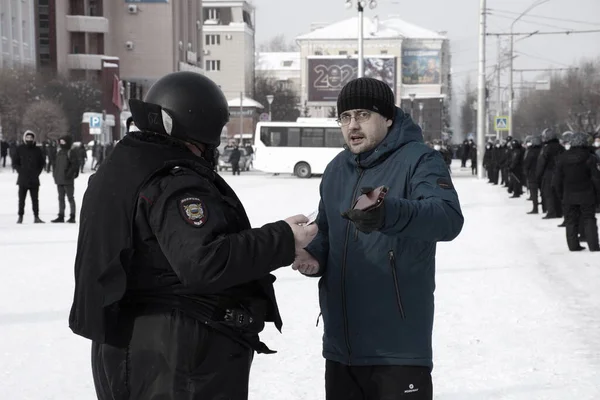 Barnaul Rusia Enero 2021 Represión Las Manifestaciones Apoyo Del Político — Foto de Stock