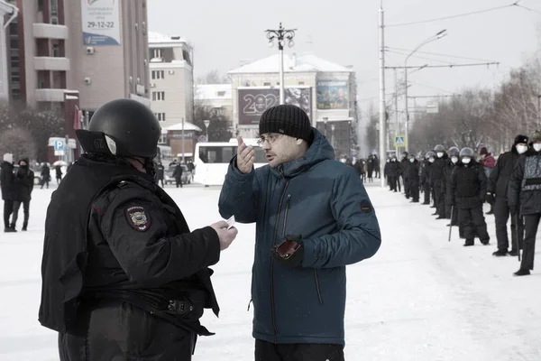 Barnaul Rusko Ledna2021 Zásahy Proti Demonstracím Podporu Opozičního Politika Alexeje — Stock fotografie