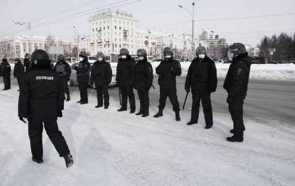 Barnaul Rosja Stycznia 2021 Zwalczanie Demonstracji Wspierających Polityka Opozycji Aleksieja — Zdjęcie stockowe