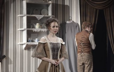 Barnaul, Rusya-30 Ağustos 2020. Tiyatro oyuncuları 