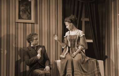 Barnaul, Rusya-30 Ağustos 2020. Tiyatro oyuncuları 