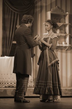 Barnaul, Rusya-30 Ağustos 2020. Tiyatro oyuncuları 