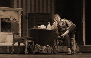 Barnaul, Rusya-30 Ağustos 2020. Tiyatro oyuncuları 