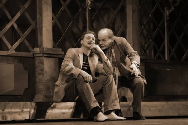 Barnaul, Rusya-30 Ağustos 2020. Tiyatro oyuncuları 