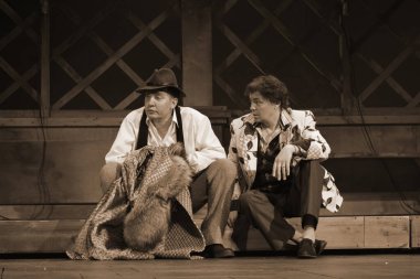 Barnaul, Rusya-30 Ağustos 2020. Tiyatro oyuncuları 