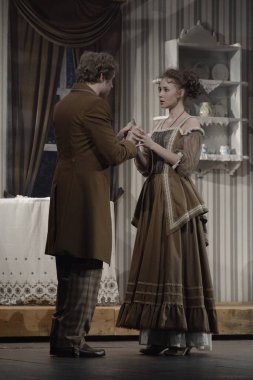 Barnaul, Rusya-30 Ağustos 2020. Tiyatro oyuncuları 