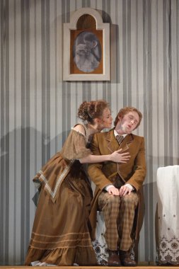 Barnaul, Rusya-30 Ağustos 2020. Tiyatro oyuncuları 