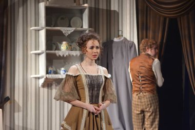 Barnaul, Rusya-30 Ağustos 2020. Tiyatro oyuncuları 