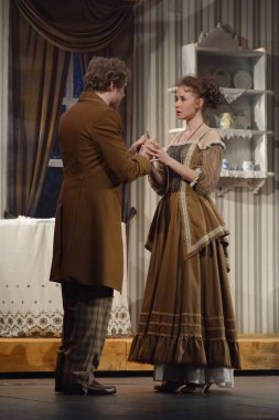 Barnaul, Rusya-30 Ağustos 2020. Tiyatro oyuncuları 