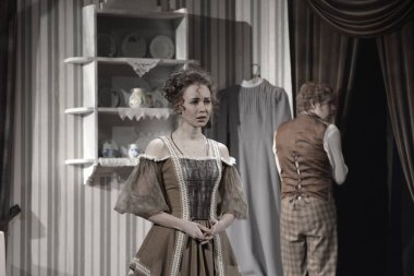 Barnaul, Rusya-30 Ağustos 2020. Tiyatro oyuncuları 