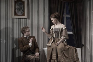 Barnaul, Rusya-30 Ağustos 2020. Tiyatro oyuncuları 