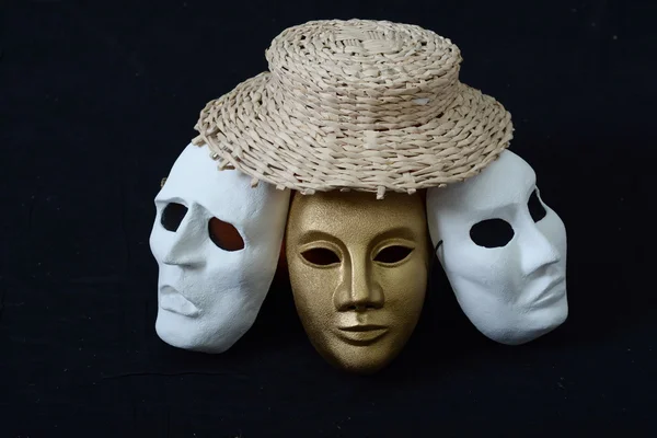 Theatrical mask standing on a dark background — Stock Photo, Image