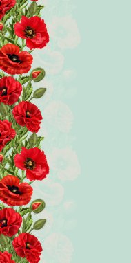 dikey çiçek sınır kırmızı haşhaş çiçekler, desen, dikişsiz