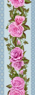 çiçek sınır, model, kesintisiz, pembe Gül, yeşil yaprakları, süsleme