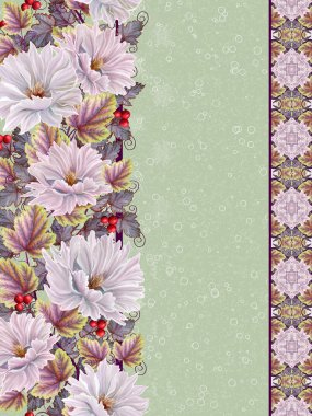 Pastel paint. Pastel paint. White and pink flowers, vertical flower border, pattern, pattern, floral background,seamless