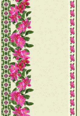 Dikey çiçek kenarlık, desen, çiçek arka plan, dikişsiz, kırmızı elma çiçeği dalı