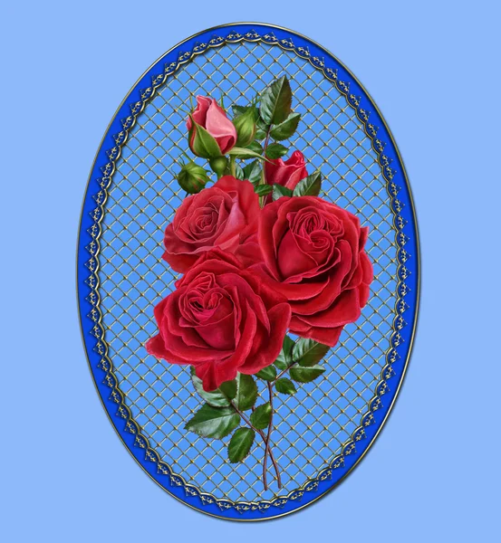 Horizontální květinové ohraničení. Vzor, bezproblémový. Růže jsou červené. — Stock fotografie