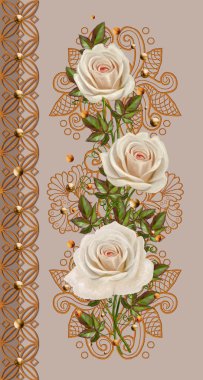 Altın Çerçeve içinde renkli adet gül buketi. Eski stil. Pastel tonları. Çiçek arka plan.