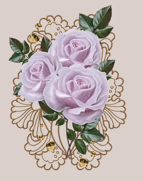 花束多彩玫瑰金的框架中。旧样式。柔和的色调。花卉背景. — 图库照片