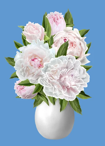 Ramo de flores. Peonías blancas en un jarrón. aislar —  Fotos de Stock