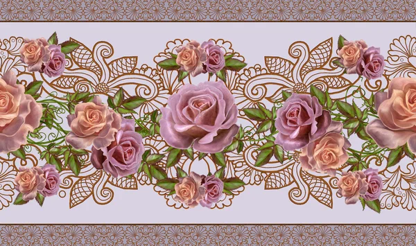 Οριζόντιο περίγραμμα floral. Φαντασία, άνευ ραφής. Παλιό στυλ. Γιρλάντα — Φωτογραφία Αρχείου