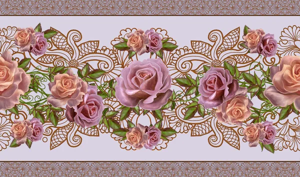 Horizontal floral border. Pattern, seamless. Old style. Garland — Stock Photo, Image